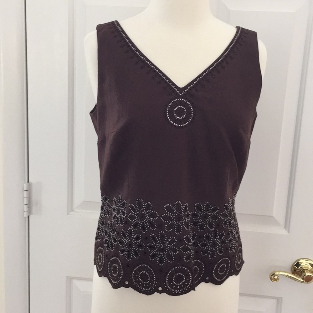 Talbots linen/cotton lined embroidered top